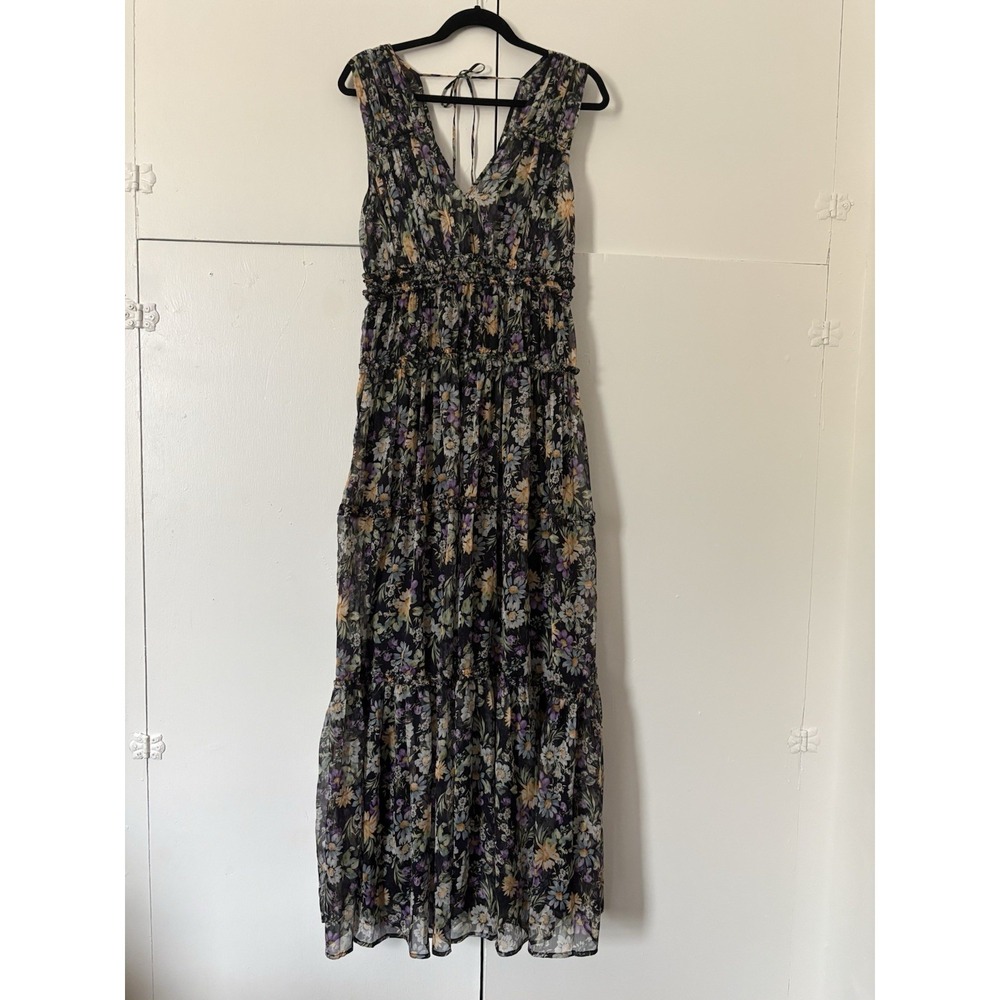 NWT ASTR The Label Floral Maxi Dress M Daisy Tiered Ruffle Slit Sleeveless